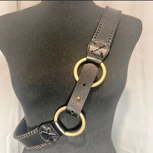 Olga Santini Black Leather Belt with Brass Accents 2X